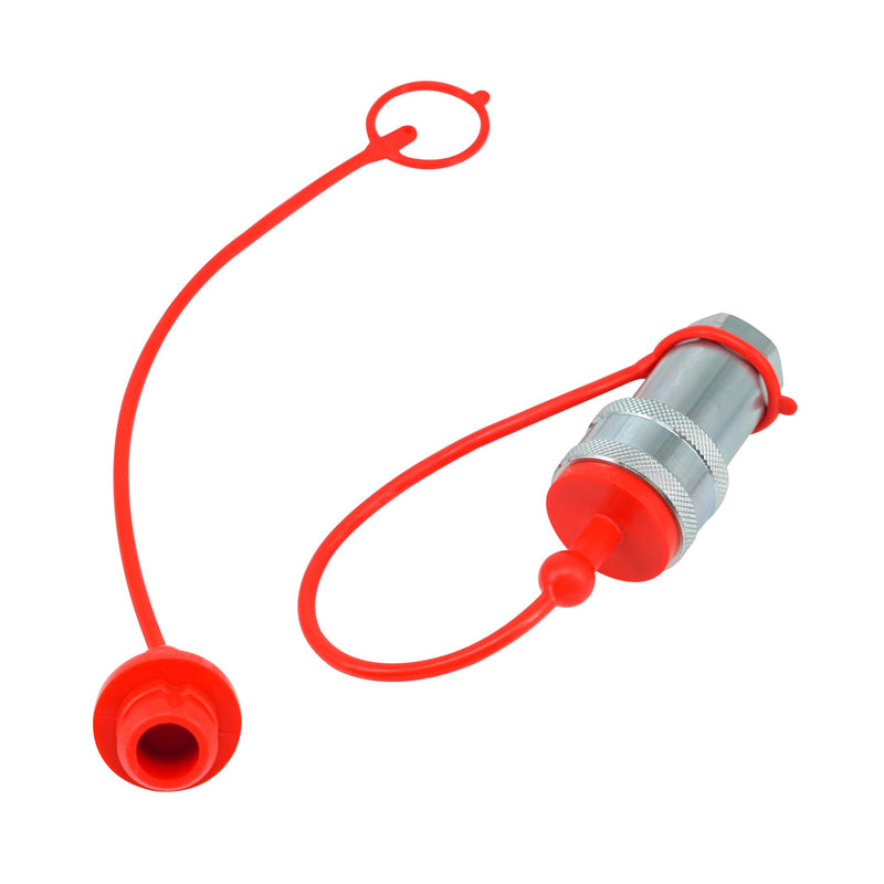 [Australia - AusPower] - 4sets 1/2 ISO A Hydraulic Coupler Male Dust Cap and Female Plug Cover,ISO A Pioneer Style Hydraulic Quick Disconnects Port Plug Cover Fittings,Red Cap with Retaining Ring Keeps Cap Connected to Hose 