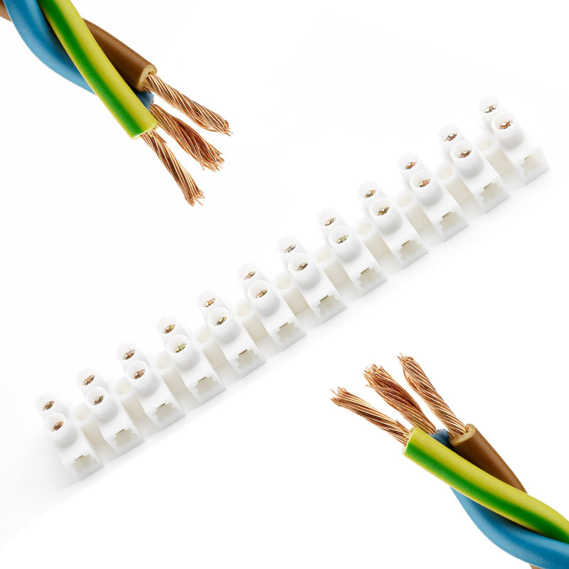[Australia - AusPower] - 10 Pcs Terminal Block White, Screw Terminal Connector, Dual Row Electric Barrier Block 12-Position Terminal Strip, 10 Amp 380 V 