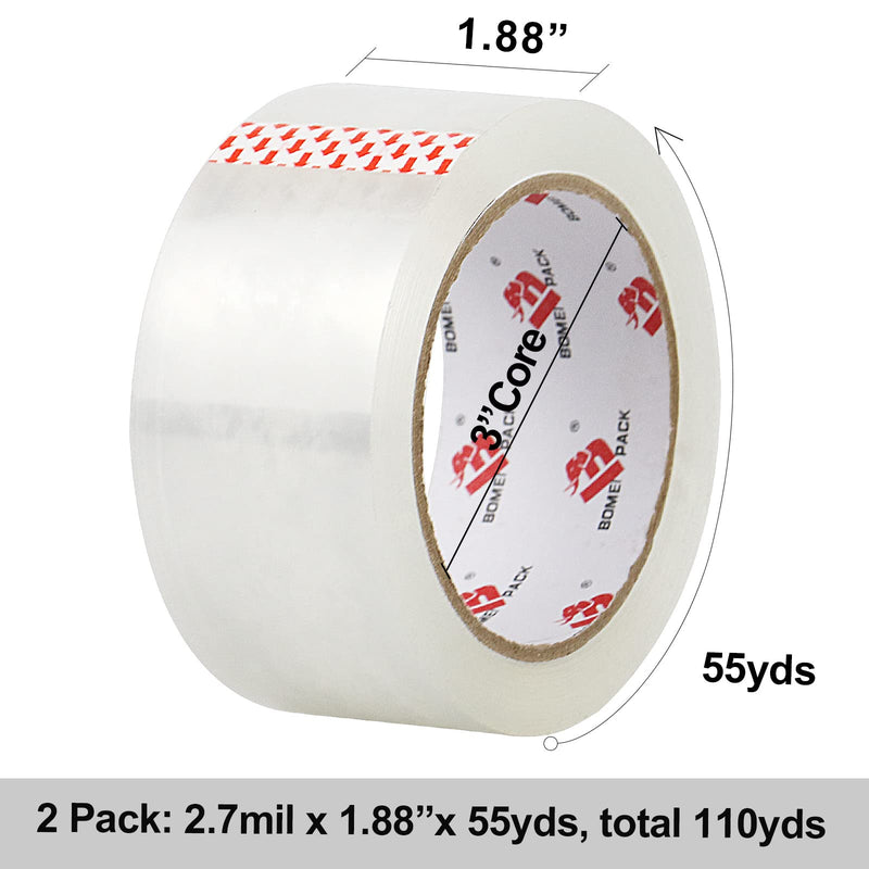 [Australia - AusPower] - BOMEI PACK Heavy Duty Clear Packing Tape,2 Rolls with refillable Dispenser,Noiseless Packaging Tape 1.88 Inches x 55 Yards,Industrial Grade Boxes Shipping Tape for Moving,Mailing and Storages 