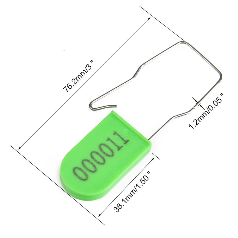 100PCS Plastic Padlock Security Seals Metal Wire Padlocks Electric Meter Lockout Tags Self-Locking Numbered Anti Tamper Seal Tags Green 100 PCS