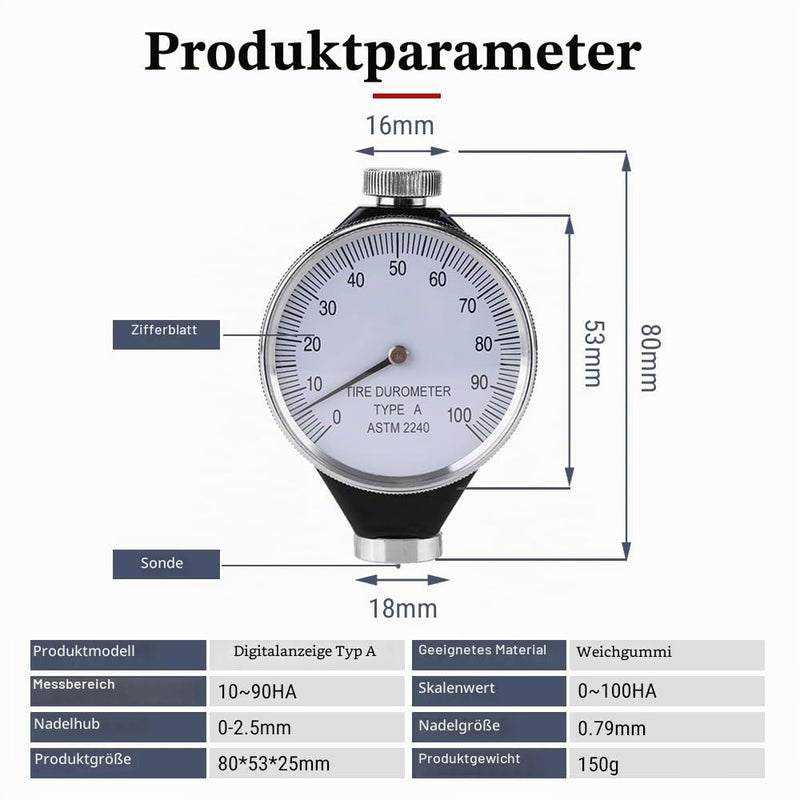 Shore Hardness Gauge, 0-100 HA Shore A Durometer, Hardness Tester for General Rubber Plastic Hard Rubber Hardness Measurement