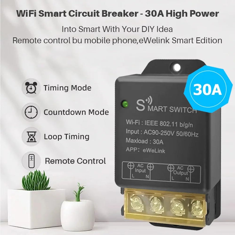 Ewelink 30A Hight Power WiFi Smart Switch 110V/120V/240V, APP Remote with Timer, Wireless DIY Mode for Home Automation, Compatible with Alexa & Google Home(2 pcs) 2 * Receiver