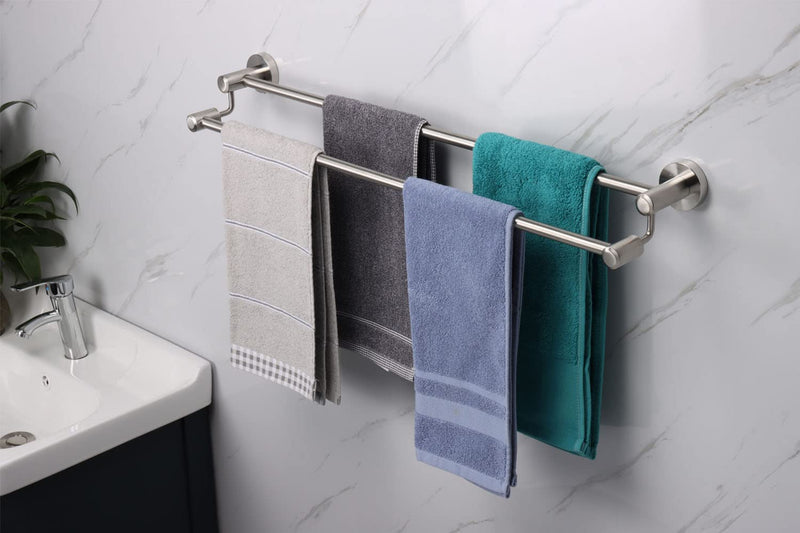 TocTen Double Bath Towel Bar - Thicken SUS304 Stainless Steel Towel Rack for Bathroom, Bathroom Accessories Double Towel Rod Heavy Duty Wall Mounted Towel Holder (Brushed, 30IN) Brushed Nickel Round 30 Inch
