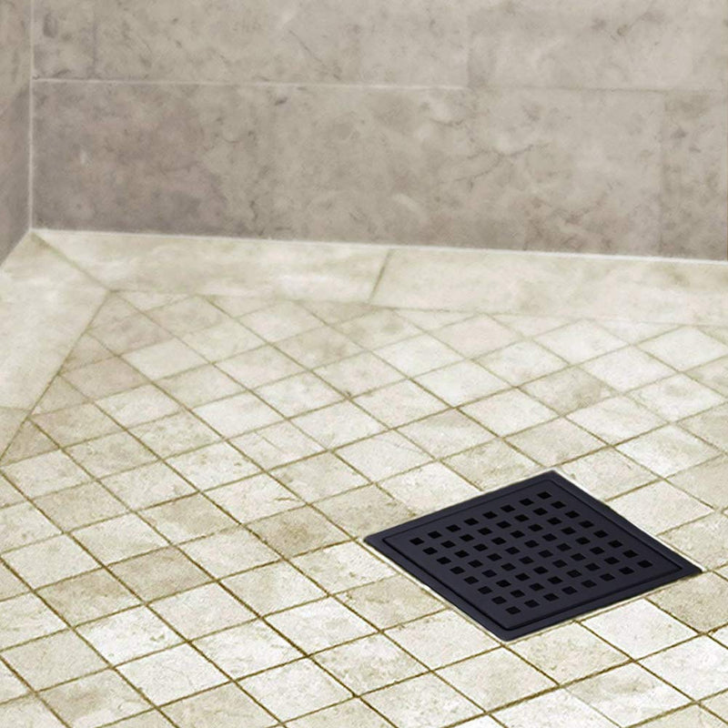 6 inch Stainless Steel Shower Floor Drain with Threaded Adapter, Removable Grid Cover, Black Matte Black