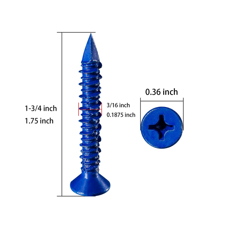 [Australia - AusPower] - WenSilon(30 PCS) 3/16"x1-3/4 Concrete Screw Anchor blue flat head for Anchoring to Masonry, Block or Brick stucco 3/16"x1-3/4" 30 