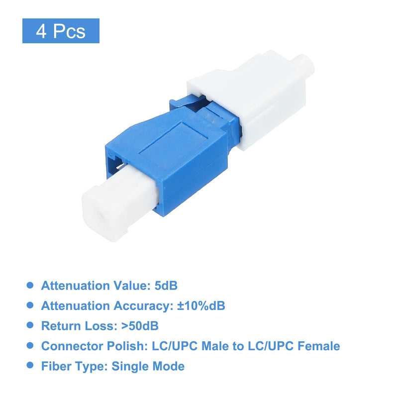 QUARKZMAN 5db LC Fiber Attenuator, LC/UPC Singlemode Fiber Optic Connector Male to Female for Fiber Optic Transmission, Pack of 4 5 dB