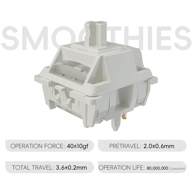 Gateron Smoothie Linear Switches,RGB LED 5 Pin White 22mm Dual-Stage Spring Pre-lubed 40gf Full POM Switches for MX Mechanical Keyboard(108PCS) 108Pcs Smoothies