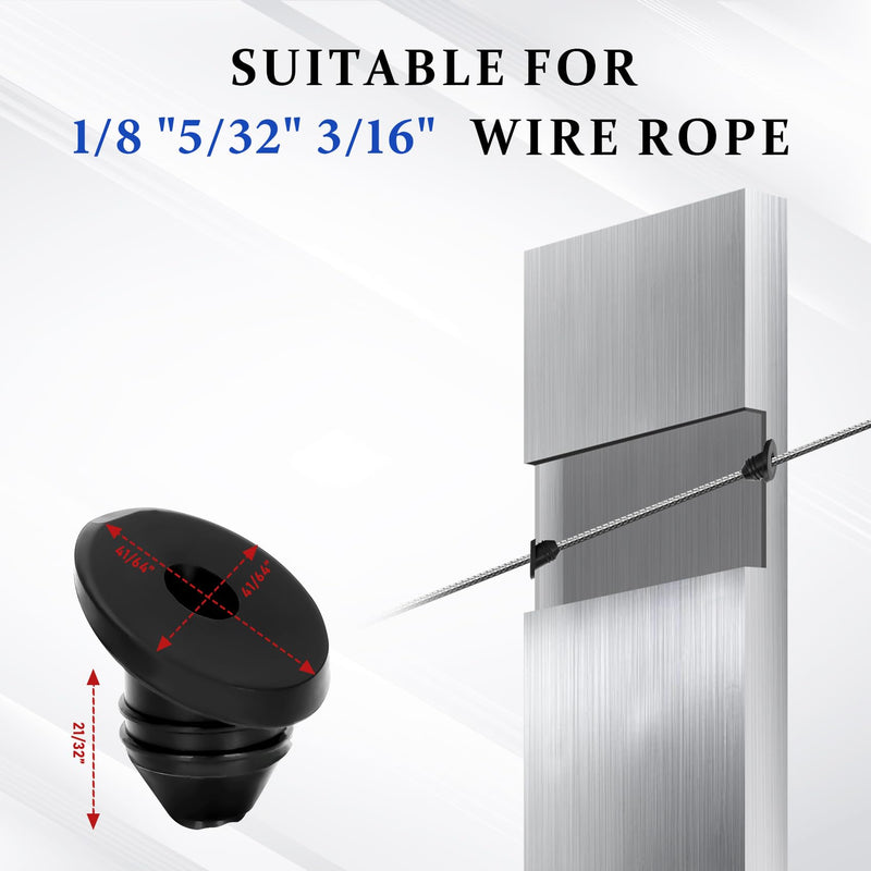 [Australia - AusPower] - VANESA 100 Pack 30 Degree Black Cable Railing Rubber Grommets Protector Sleeve, 1/8" Cable Railing Post Protector Sleeves for 1/8" 5/32" 3/16" Wire Rope, Cable Railing Kit for Indoor Outdoor Metal 