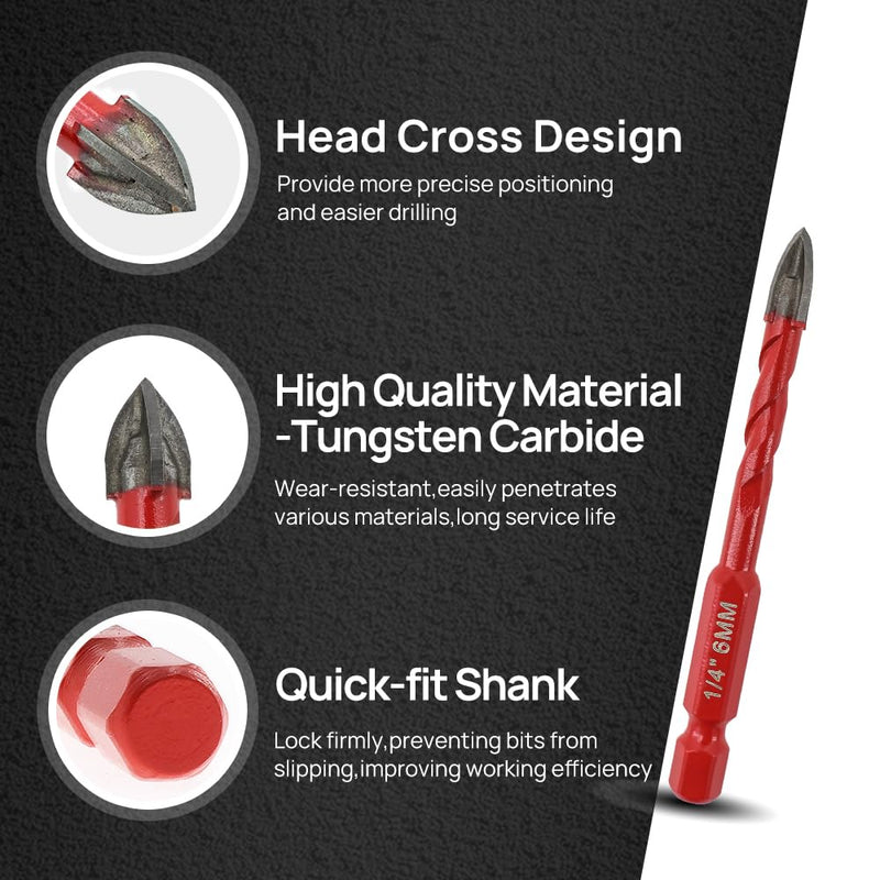 FOCSTOL Dry Diamond Drill Bit Set - 10pcs Diamond Hole Saw Kit and Carbide Drill with Quick Change Hex Shank for Porcelain Tile Ceramic Marble Granite Quartz (6mm*2+8mm*2+10mm*2+12mm*2+6mm*2) (6mm/8mm/10mm/12mm + 6mm) × 2