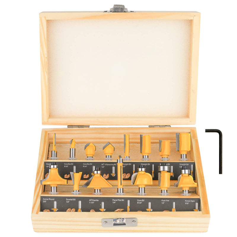 Router Bits Set 1/4 Inch Shank - BAIDETS 15 Pieces 1/4" Tungsten Carbide Router Bits, Woodwork Tools 15 Pcs, 1/4" Shank