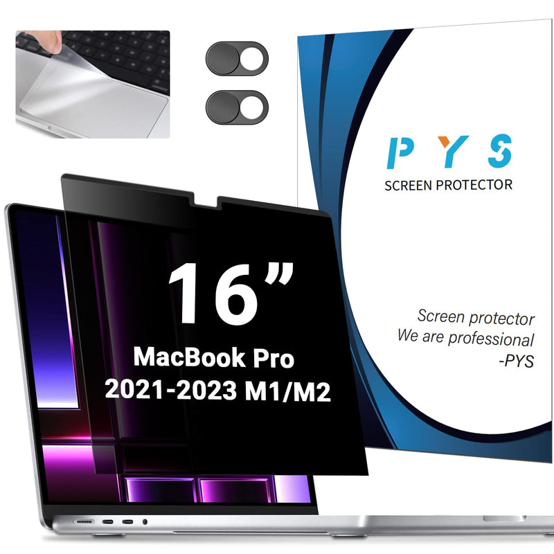 [Australia - AusPower] - PYS Magnetic Privacy Screen Protector for MacBook Pro 16 Inch (2021-2023,M1,M2,M3,Pro,Max) + Camera Cover Slide 2 Pack and Trackpad Protector 2 Pack – [Matte Anti-Glare] [Reduces Blue Light] MacBook Pro 16 Inch (2021-2023,M1,M2) 