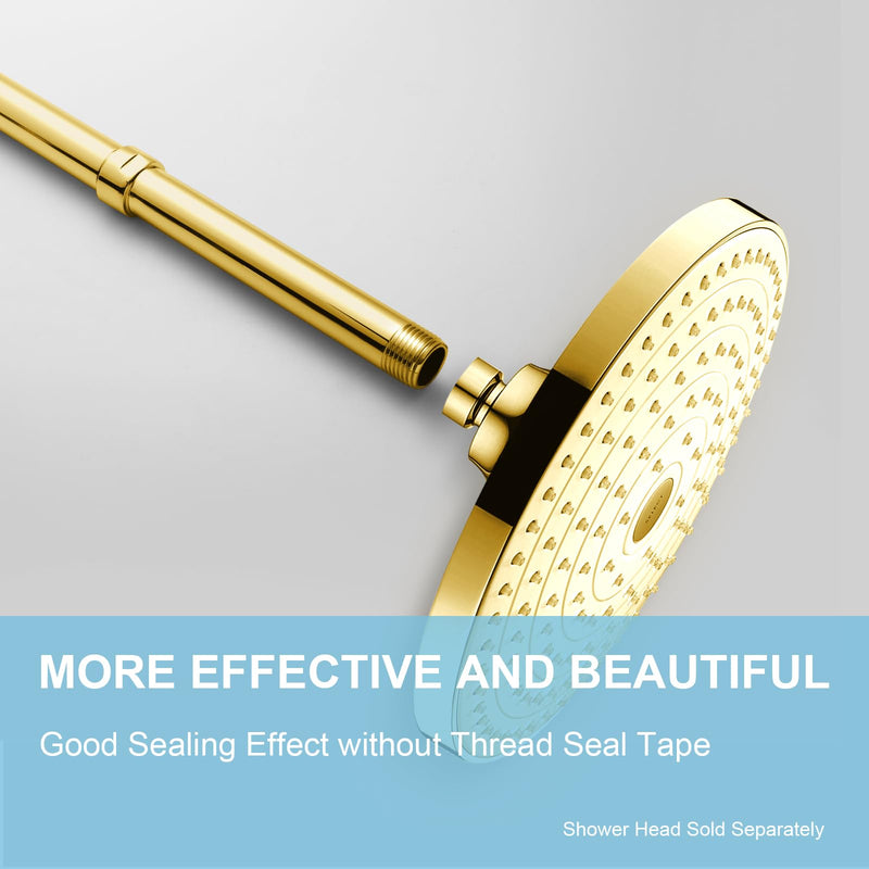 OFFO Shower Head Extension Arm, Shower Arm Extension Shower Head Extender Made of 304 Stainless Steel Shower Pipe Extension, Bright Gold 16 in
