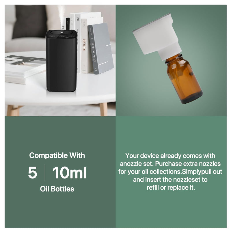 Waterless Car Essential Oil Diffuser, Portable Nebulizer Aromatherapy Diffuser, Mini Scent Air Machine with Timers for Home, Room, Car, Office,Travel Black