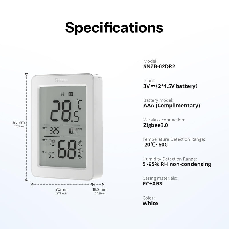 SONOFF AirGuard TH, Indoor Smart Zigbee Temperature and Humidity Sensor, 3.6'' LCD Display, App Monitoring with Charts, Notification Alerts, Data Export, Remote Data Display 1
