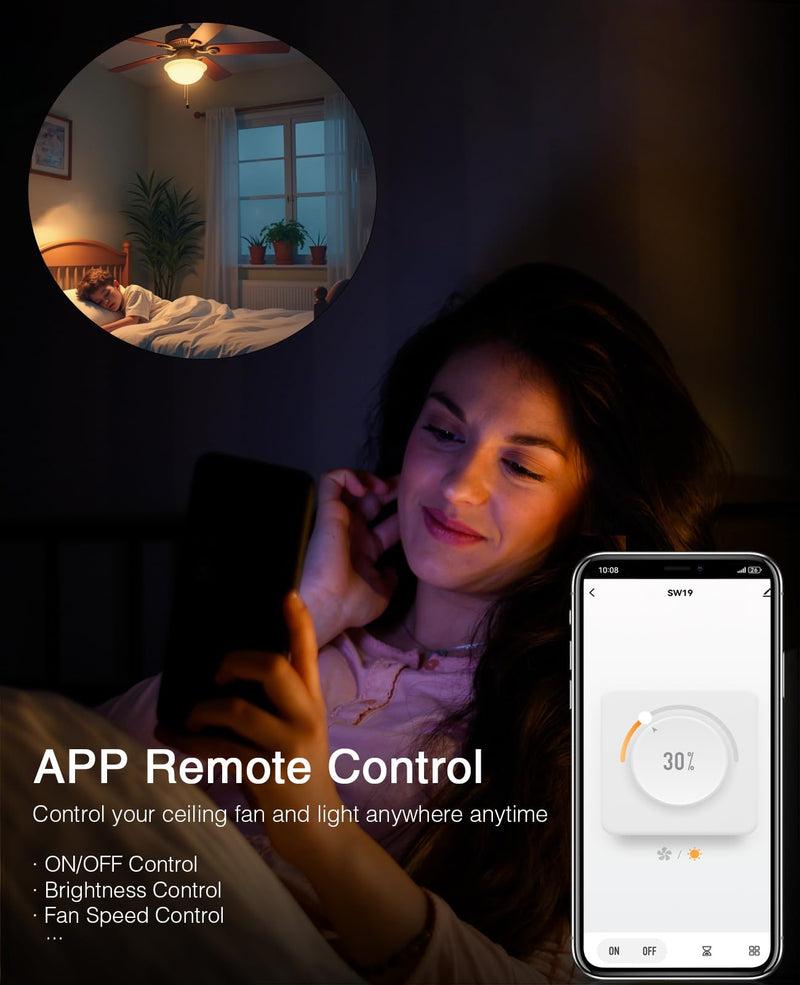 [Australia - AusPower] - GHome Smart Dimmer Switch with 4-Speed Ceiling Fan Control, Ceiling Fan and Light Switch Combo with Dimmer Compatible with Alexa and Google Assistant, 2.4Ghz Only, Single-Pole, UL Certified 1 Pack 