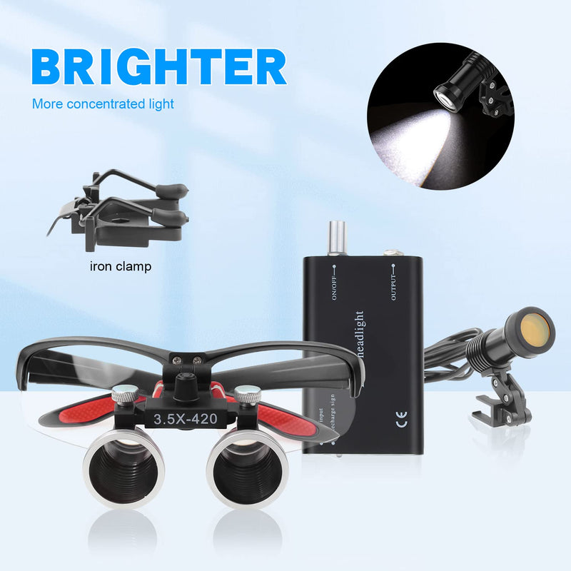 [Australia - AusPower] - DY-409 5W Head Magnifier Adjustable Spotlight Headlight Matte Frame 2.5X/3.5X420mm Binocular Loupe Optical Glass with Aluminum Box (3.5X, Black) 3.5X 