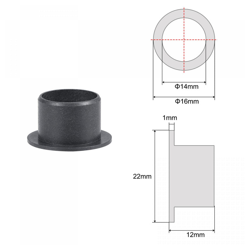 [Australia - AusPower] - uxcell Flanged Sleeve Bearings 14mm Bore 16mm OD 12mm Length POM Wrapped Oilless Bushings Black 2pcs 14x16x12mm 