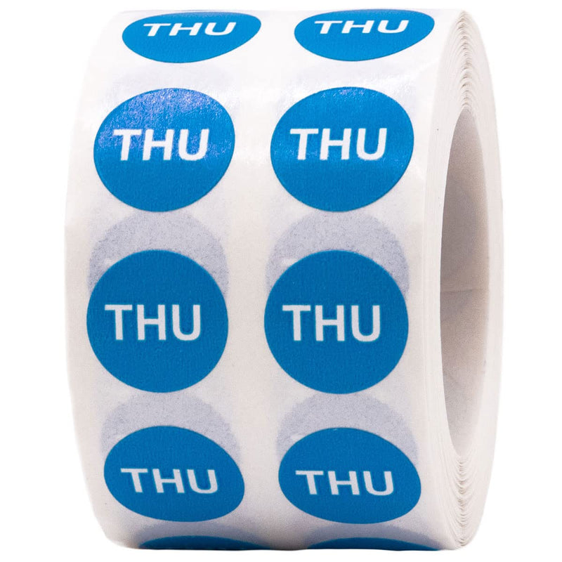 Blue Circle Thursday Stickers – 1/2 Inch Round Adhesive Labels, 1000 Total Stickers Per Roll for Inventory, Food Rotation, Organization, and Retail – Made in the USA