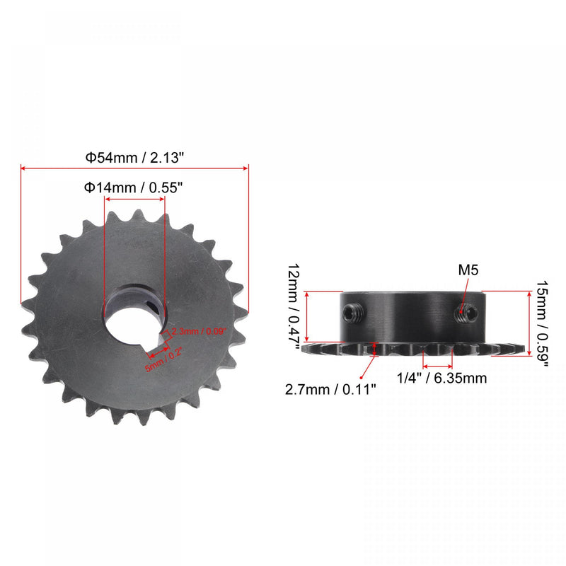 [Australia - AusPower] - uxcell 25 Tooth Roller Sprocket B Type, #25 Chain, Single Strand 1/4" Pitch, 14mm Bore Black Oxide C45 Carbon Steel, Keyway with Set Screws for ISO 04C 
