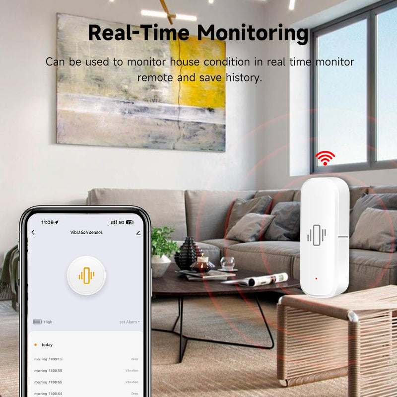 [Australia - AusPower] - 2.4G WiFi Vibration Sensor Shock Alarm Detector SmartLife/Tuya Smart App Notification for Indoor Window Security Door Alarm 