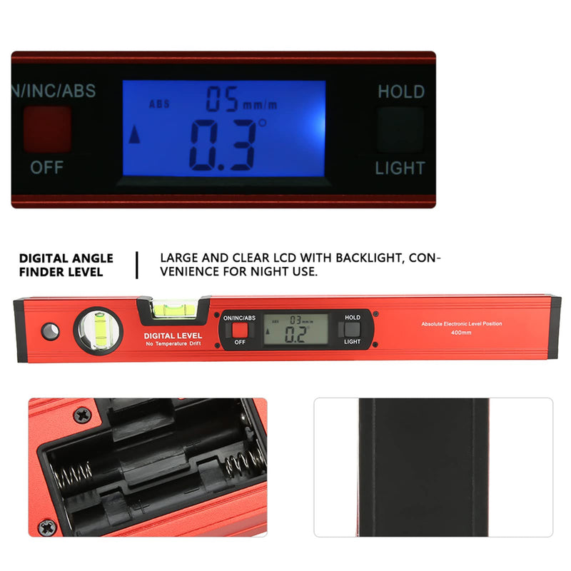 [Australia - AusPower] - Digital Level, Digital Aluminum Alloy Magnetic Angle Finder Level Slope Meter Digital Level With Slope Percentage Magnetic Level and Protractor 4 X 90 Gegree Inclinometer 