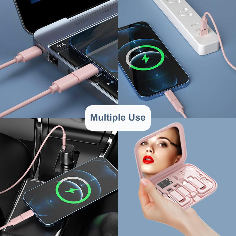 [Australia - AusPower] - USB-C to USB Adapter, USB C to Lighting Cable Box Contains Makeup Mirror/USB C Cable/Micro USB to USB C/USB A to USB C, Cell Phone OTG Adapters for iPhone 14/15, Google Pixel, Samsung Galaxy… Pink 