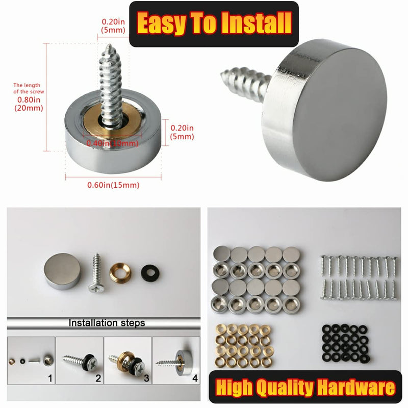 [Australia - AusPower] - Alise Brass Screw Covers Caps,Decorative Mirror Screws Cap Nails,16mm Dia Upholstery Screws Head Covers,ZS007-20P Chrome Finish,Pack of 20 15.5mm 