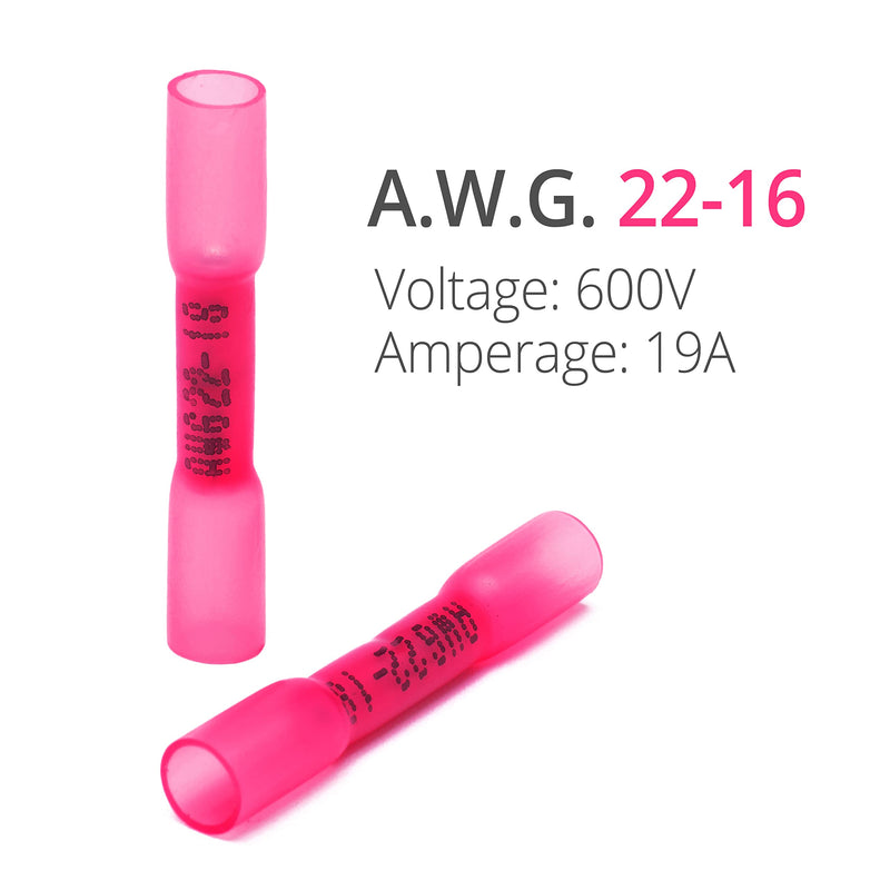 [Australia - AusPower] - Wirefy 200 PCS Heat Shrink Butt Connectors Red 22-16 AWG - Marine Grade Butt Connectors - Wire Butt Splice Connectors - Electrical Waterproof Heat Shrink Butts 