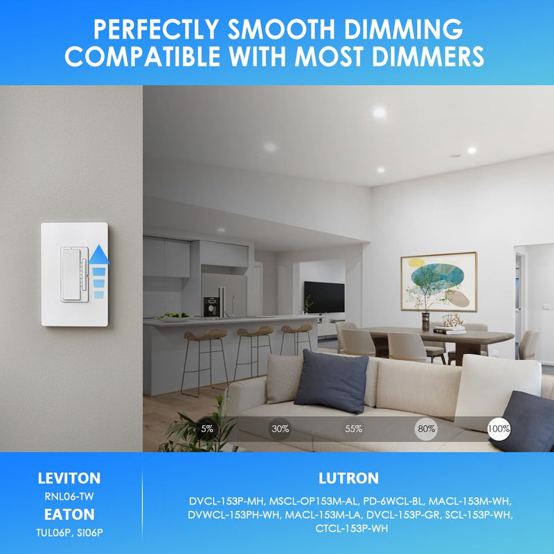 ANWIO Recessed Lighting 6 Inch 5CCT 1000LM High Brightness Flat Retrofit LED Recessed Lights Can Needs, 2700/3000/4000/5000/6000K Selectable Can Lights 10W CRI 80+ Dimmable E26 IC Rated & ETL 5 Pack White 6inch-5pack