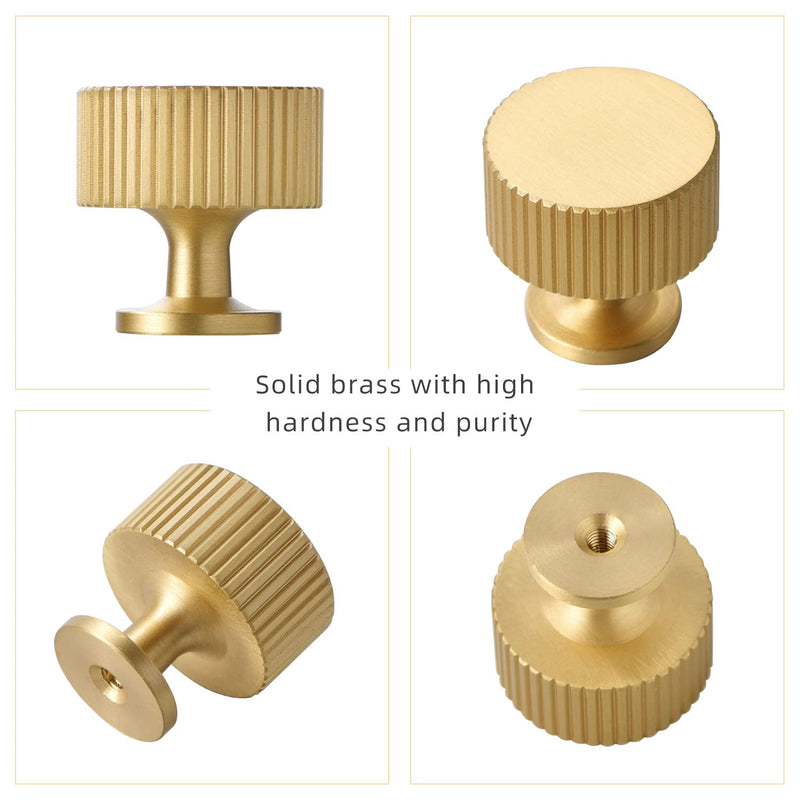 SALISENG- 5 Pack Solid Brass Kitchen Cabinet Knobs,Matt Gold Drawer Pulls, 1-1/10 Inch 28mm Diameter, Modern Furniture Handles for Cupboard Wardrobe (BOURGUE) Brushed Brass