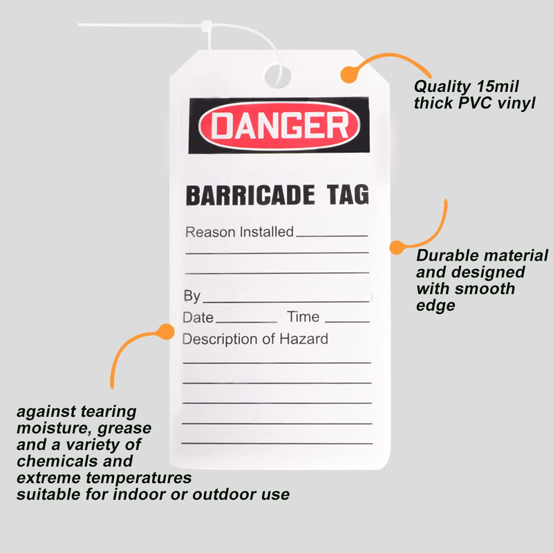 [Australia - AusPower] - Red Danger Barricade Tags with 25 Zip Ties, Legend "Danger Barricade TAG", Accident Prevention Tag, OSHA Compliant Tags, Tear & Water Resistant, Heavy Duty PVC Vinyl, 6.25"x 3", Pack of 25 Barricade Tag(25PACK) 