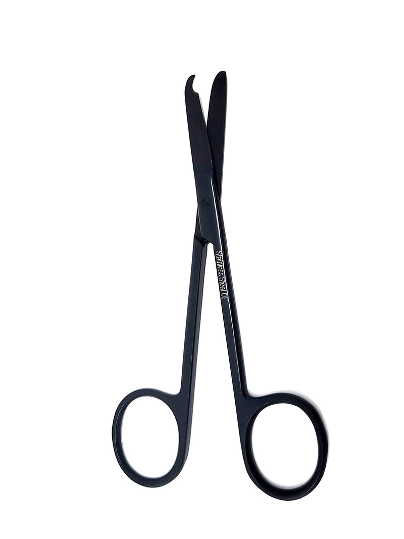 [Australia - AusPower] - Suture Stitch Scissors 4.5" with Crescent Delicate Hook- Perfect for Suture Removal, First Aid, EMS Training and More Premium Quality Instrument- Stainless Steel (Tactical Black) Tactical Black 