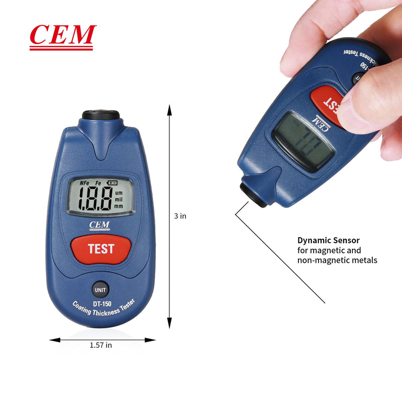 [Australia - AusPower] - CEM Paint Thickness Gauge,Car Boat Coating Tester with Calibration Plates&Battery,Fe/NFe Automatic Recognition Portable Digital Thickness Meter Detector,Backlight LCD Display,Auto Power Off&Lanyard 