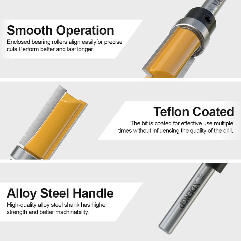 [Australia - AusPower] - 4 PCS Pattern Flush Trim Router Bit Set 1/4 Inch Shank, Top Bearing Flush Cut Trim Router Bit for Woodworking, Cutting Diameter: 1/2", Cutting Length: 1/2", 3/4", 1", 1-1/2" 4 Bits Set 