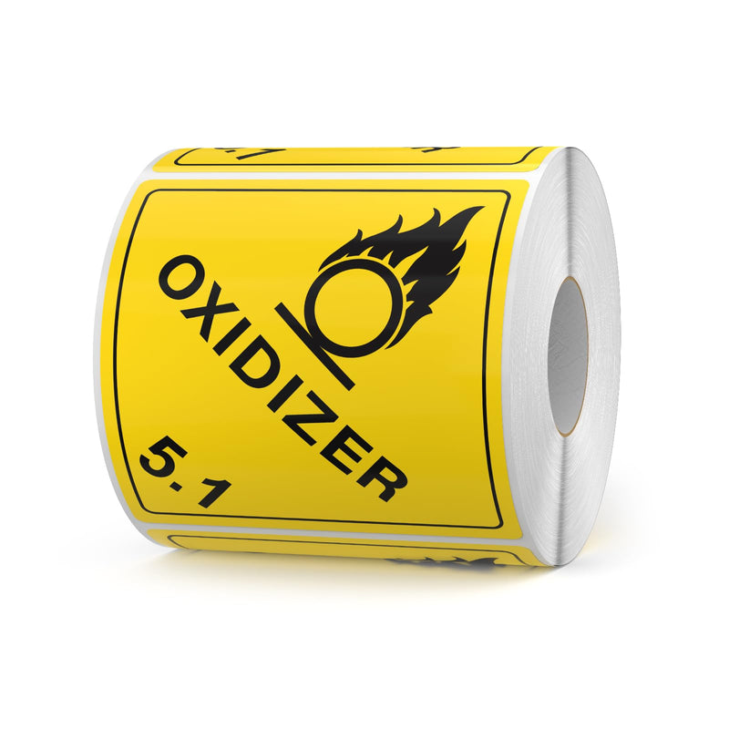 500 PCS Class 5.1 Oxidizer Labels 4 × 4 Inches DOT Hazardous Materials Warning Stickers Vinyl Self Adhesive Waterproof Label for Shipping Handling Transportation Storage