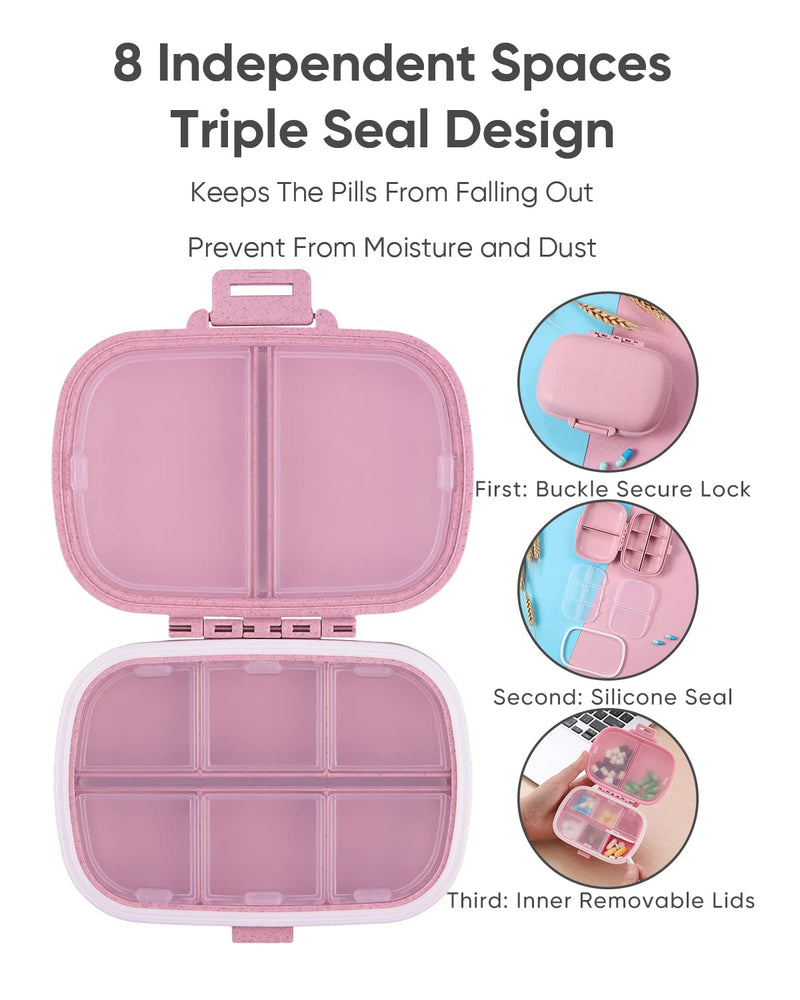 [Australia - AusPower] - Holii Travel Pill Organizer, 8 Compartments Portable Pill Case, Daily Pill Box to Hold Vitamins, Small Pill Container for Pocket Purse Medicine Organizer?Pink? Pink 