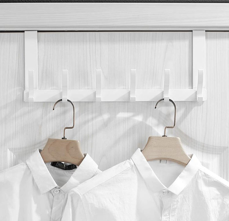 [Australia - AusPower] - Over The Door Hooks Rack, 6 Door Hanger Hooks, Over The Door Towel Rack for Hanging Coat, Towel, Bag, Robe, Hat, Back of Bathroom (White) White 