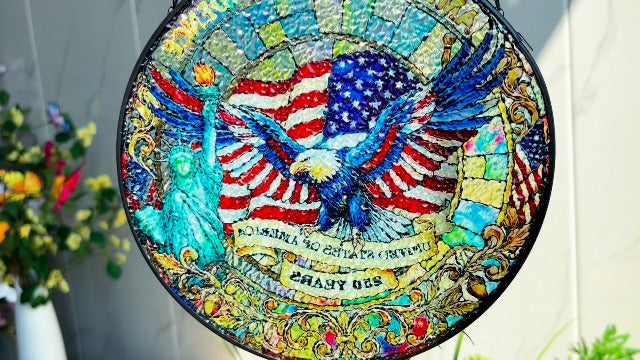 8 Inch Stained Glass Window Hanging, Sun Catcher with Metal Chain and Hooks, Decorative Stained Glass Panel for Garden & Patio (Eagle) Eagle