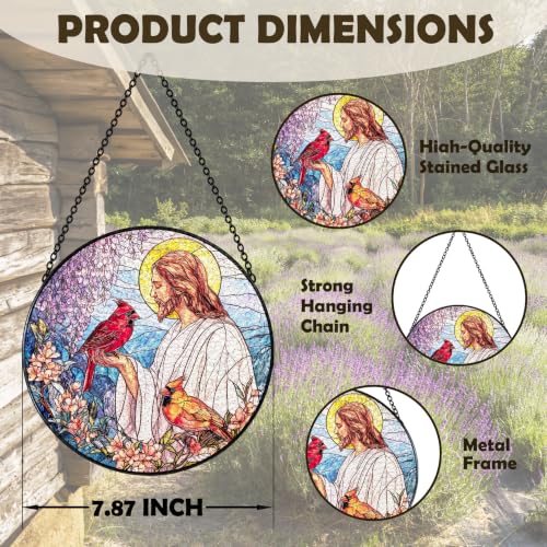 Christian Jesus Cardinal Stained Glass Window Suncatcher 7.9x7.9 Color04