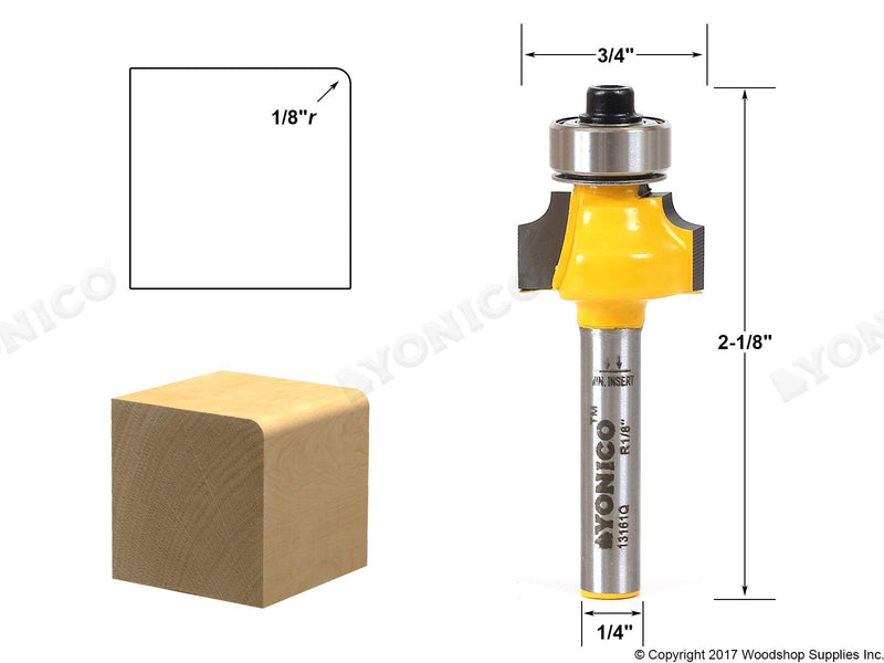 [Australia - AusPower] - YONICO 13161q 1/8-Inch Radius Round Over Edge Forming Router Bit 1/4-Inch Shank 1/8" Radius - 1/4" Shank 