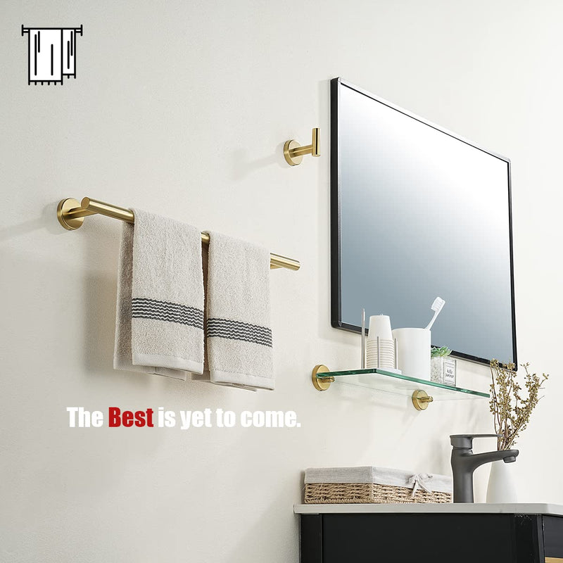 JQK Bath Towel Bar Brushed Gold, 18 Inch 304 Stainless Steel Thicken 0.8mm Towel Rack Bathroom, Towel Holder Wall Mount, Total Length 20.47 Inch TB110L18-BG 20.5 Inch
