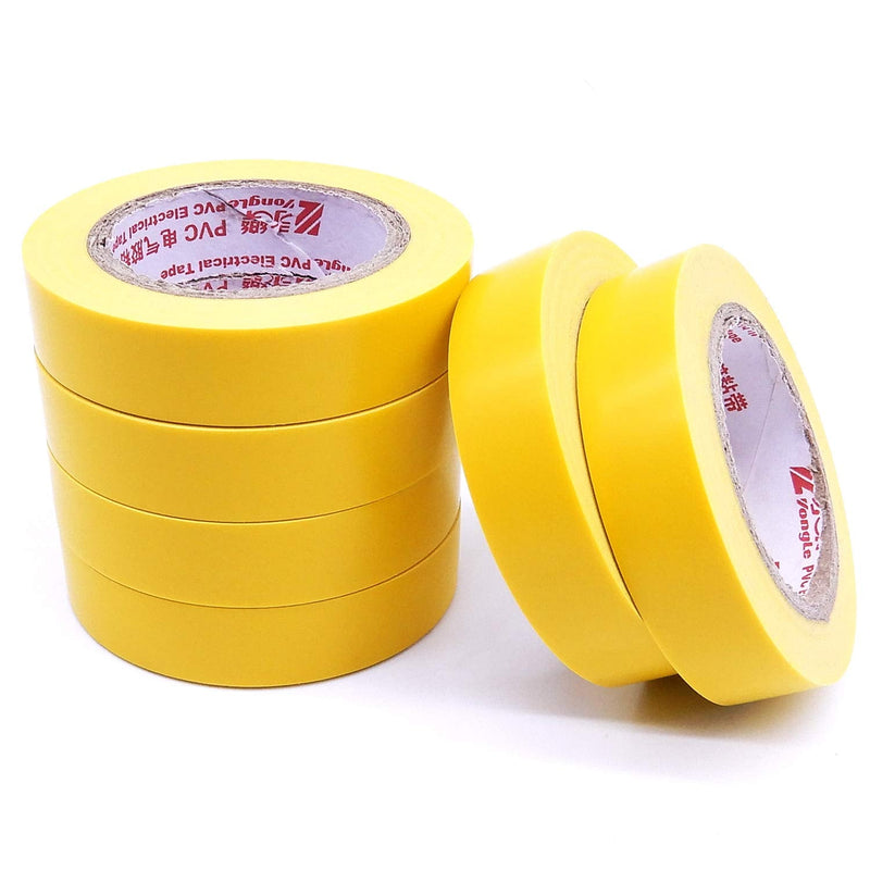 Viaky 6 Pack Electrical Tape Each Roll 0.6" x 50' High End Industrial Grade - Rated to 176 Degrees & 600 Volts - Vinyl Insulating Backing - Perfect for Electric Wiring Projects (6 Yellow) 6 yellow