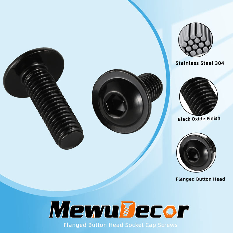 [Australia - AusPower] - M6 x 16mm Flanged Button Head Socket Cap Screws, Black Oxide, Full Thread, Allen Socket Drive, 304 Stainless Steel, 25 PCS M6 x 16mm 