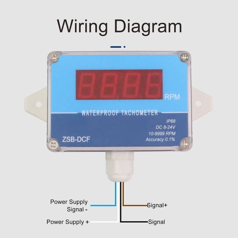 [Australia - AusPower] - Motor Tachometer LED Digital Display RPM Speed Meter Sensor IP68 Waterproof DC 8V to 24V 