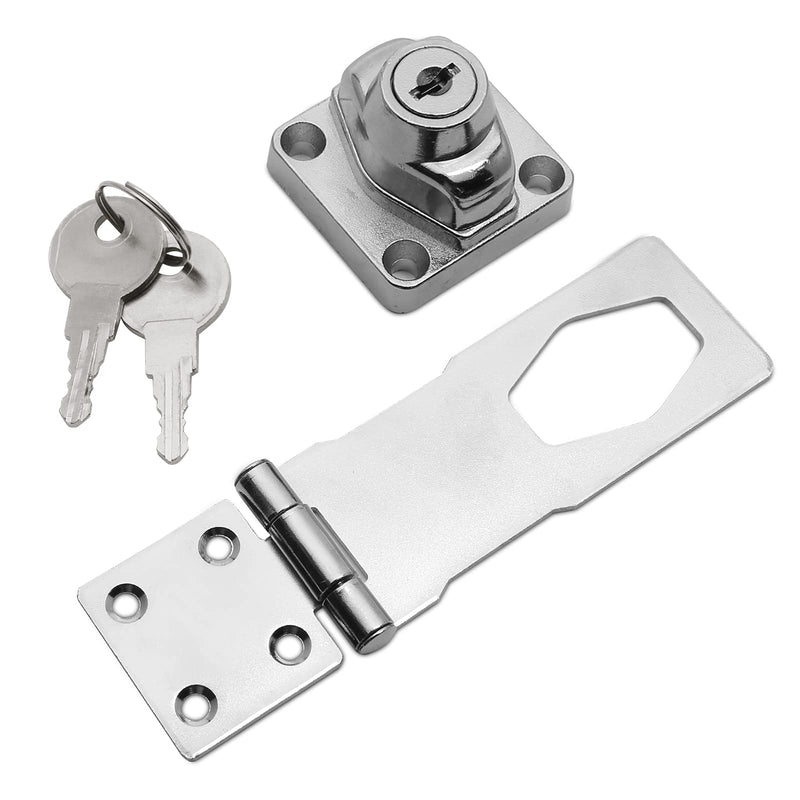 [Australia - AusPower] - 2PCS 4 Inch Keyed Hasp Locks, Keyed Alike Twist Knob Key Locking Hasp, Stainless Steel Catch Latch Safety Lock for Cabinets, Door (Silver) Silver 