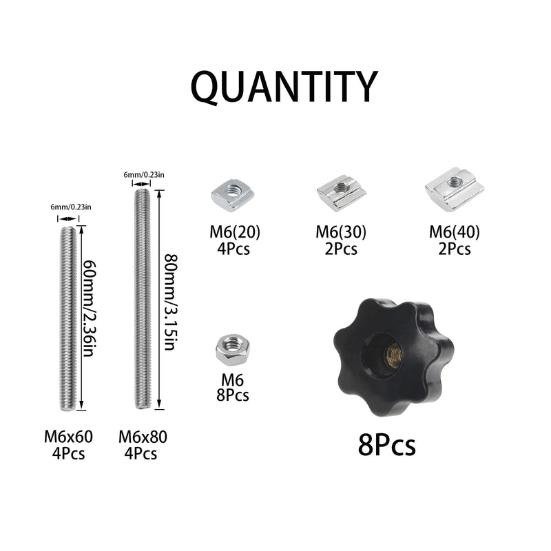[Australia - AusPower] - 8 Sets M6 7 Star Through Hole Knob Nut Screw Clamping Knurled Threaded Knob Assortment Kit, Black Nylon Star Shape Hand Knobs 