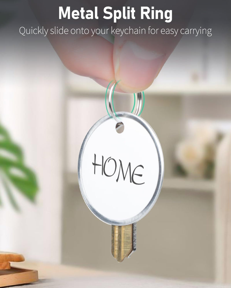 Uniclife 200 Pack Key Tags 1.5 Inch Round Key Chain Tags Writable White Paper Labels with Metal Edges and Split Rings Sturdy Lightweight Key Item Identifiers 200 PCS