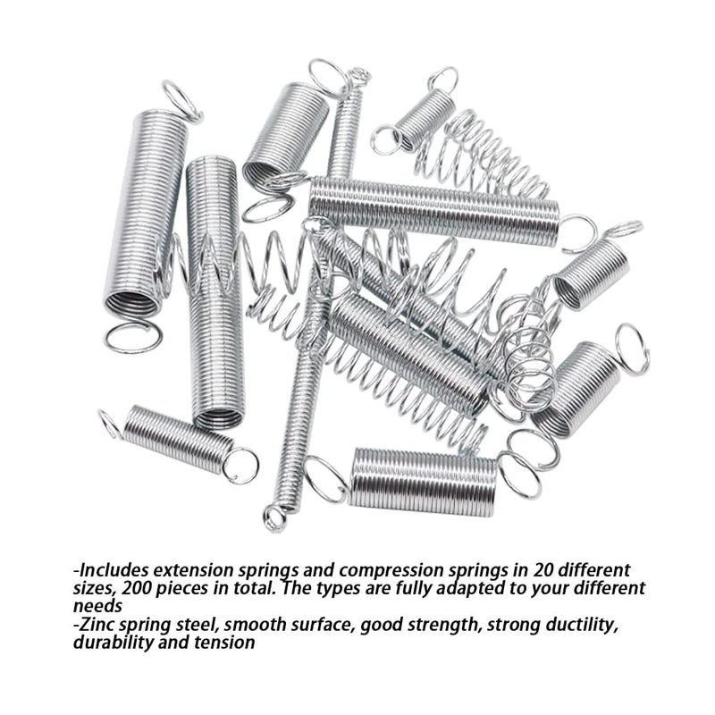 [Australia - AusPower] - 200PCS Spring Assortment Kit 20 Different Sizes Mini Zinc Plated Steel Compression and Extension Springs for DIY Repair Project K-P-038 