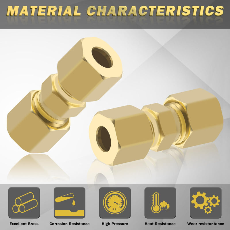 [Australia - AusPower] - Brass Tube Pipe Compression Fitting,1/4" Tube OD x 1/4" Tube OD Ice Maker Water Line Compression Union Connector Gas Tubing Compression Fitting 4Pcs 4Pcs 1/4" 