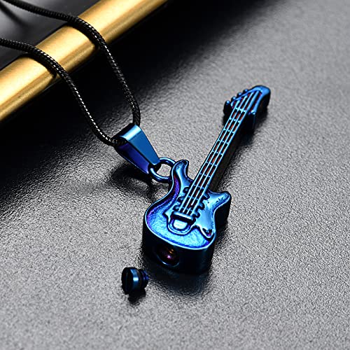 memorial jewelry Musical Instrument Cremation Necklace for Women&Men Guitar Urn Necklace for Ashes Blue